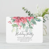 Red Poinsettia Floral Greenery Chic Holiday Party Kaart (Staand voorkant)