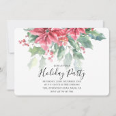 Red Poinsettia Floral Greenery Chic Holiday Party Kaart (Voorkant)
