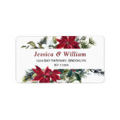 Red Poinsettia Floral-kerstadreslabel Etiket (Voorkant)