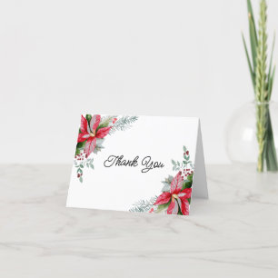 Red Poinsettia Floral-kerstBaby shower Bedankkaart
