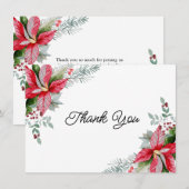 Red Poinsettia Floral-kerstBaby shower Bedankkaart (Voorkant / Achterkant)