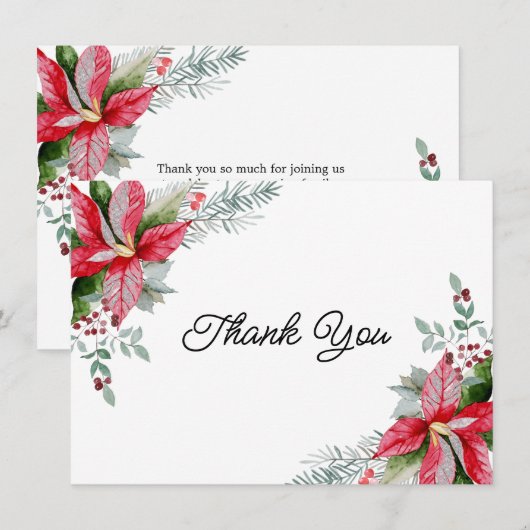 Red Poinsettia Floral-kerstBaby shower Bedankkaart (Voorkant / Achterkant)