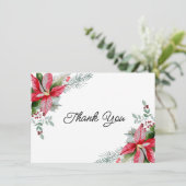 Red Poinsettia Floral-kerstBaby shower Bedankkaart (Staand voorkant)