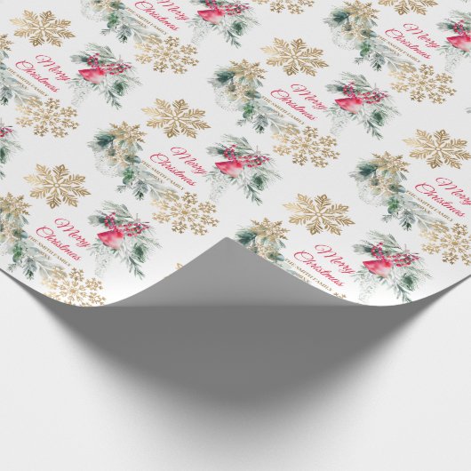 Red Poinsettia Floral kerstfeest Cadeaupapier (Hoek)