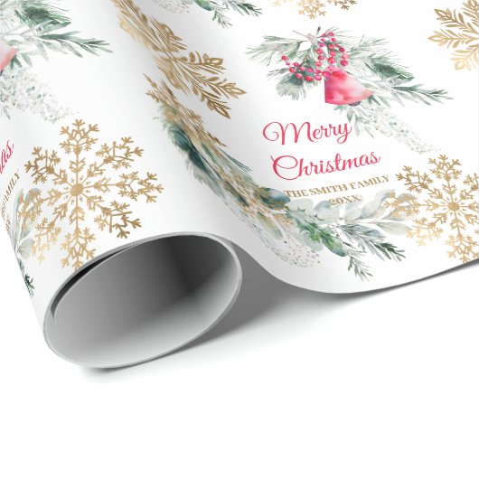 Red Poinsettia Floral kerstfeest Cadeaupapier (Rol Hoek)