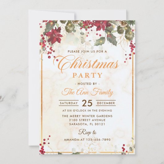 Red Poinsettia Floral-kerstfeest Kaart (Voorkant)