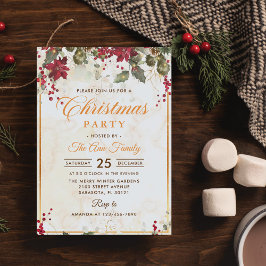 Red Poinsettia Floral-kerstfeest Kaart