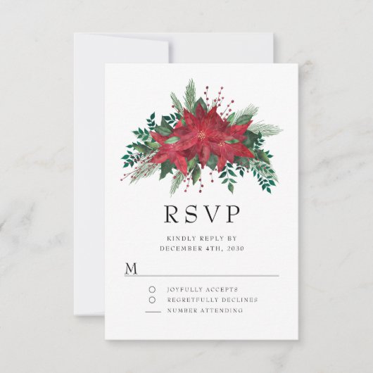 Red Poinsettia Floral-kerstfeest RSVP Kaartje (Voorkant)