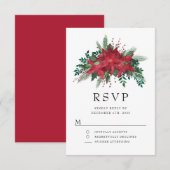 Red Poinsettia Floral-kerstfeest RSVP Kaartje (Voorkant / Achterkant)