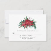 Red Poinsettia Floral-kerstfeest RSVP Kaartje (Voorkant)