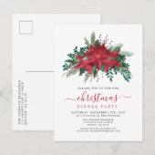 Red Poinsettia Floral kerstfeest Uitnodiging Briefkaart (Voorkant / Achterkant)