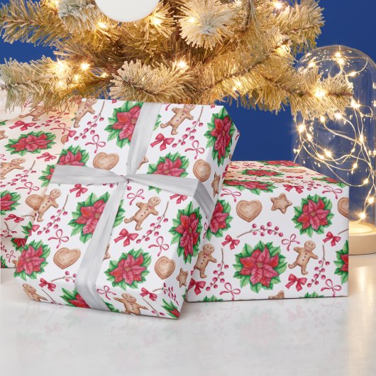 Red Poinsettia Floral kerstfeestcadeau Cadeaupapier (Feestdagen)