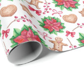 Red Poinsettia Floral kerstfeestcadeau Cadeaupapier (Rol Hoek)