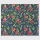 Red Poinsettia Floral kerstfeestcadeau Cadeaupapier (Vlak)