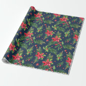 Red Poinsettia Floral kerstfeestcadeau Cadeaupapier (Uitgerold)