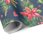 Red Poinsettia Floral kerstfeestcadeau Cadeaupapier (Rol Hoek)