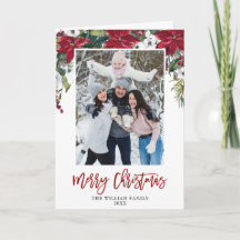 Red Poinsettia Floral-kerstfoto-Waterverf