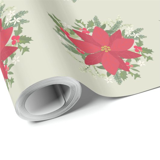 Red Poinsettia Floral Kerstmis Cadeaupapier (Rol Hoek)