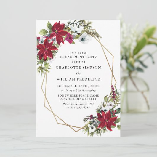 Red Poinsettia Floral Kerstmis Kaart (Staand voorkant)