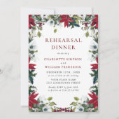 Red Poinsettia Floral kerstrehearsal Dinner Kaart (Voorkant)
