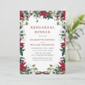 Red Poinsettia Floral kerstrehearsal Dinner Kaart (Staand voorkant)