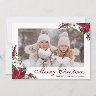 Red Poinsettia Floral PHOTO-kerstkaart Bedankkaart
