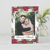 Red Poinsettia Floral PHOTO Weddenschap Hartelijk  Bedankkaart (Staand voorkant)