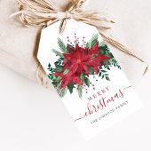 Red Poinsettia Floral Script Kerstmis Cadeaulabel