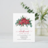 Red Poinsettia Floral Script Kerstmis Open House Uitnodiging Briefkaart (Staand voorkant)