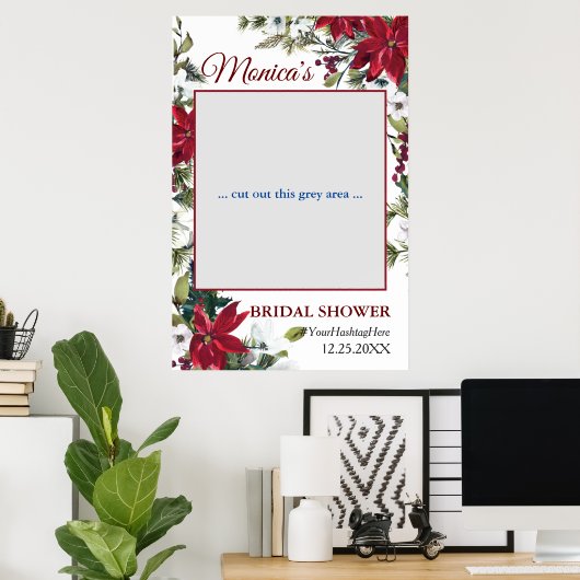 Red Poinsettia Floral Vrijgezellenfeest Foto Prop. Poster (Thuiskantoor)