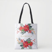 Red Poinsettia Floral Waterverf Bouquets Name Tote Bag (Voorkant)