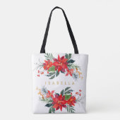 Red Poinsettia Floral Waterverf Bouquets Name Tote Bag (Achterkant)