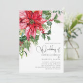 Red Poinsettia Floral Waterverf kerstbruiloft Kaart (Staand voorkant)