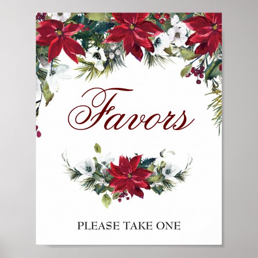 Red Poinsettia Floral Wedding Favor Sign Poster (Voorkant)