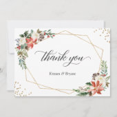 Red Poinsettia Floral Winter Kerstbruiloft Bedankkaart (Voorkant)