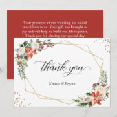 Red Poinsettia Floral Winter Kerstbruiloft Bedankkaart (Voorkant / Achterkant)