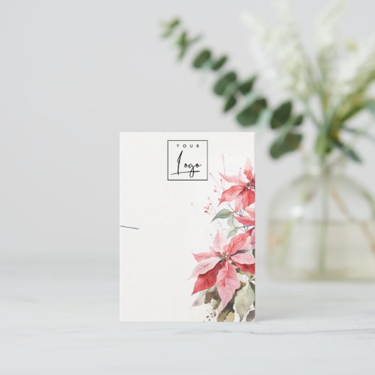 Red Poinsettia Florals Logo Ketting Houder Visitekaartje (Staand voorkant)