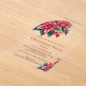 Red Poinsettia flower Christmas party Acryl Uitnodigingen (Laagn)