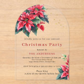 Red Poinsettia flower Christmas party Acryl Uitnodigingen (Voorkant)