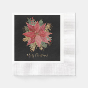 Red Poinsettia Flower Merry-kerstfeestartikel Servet