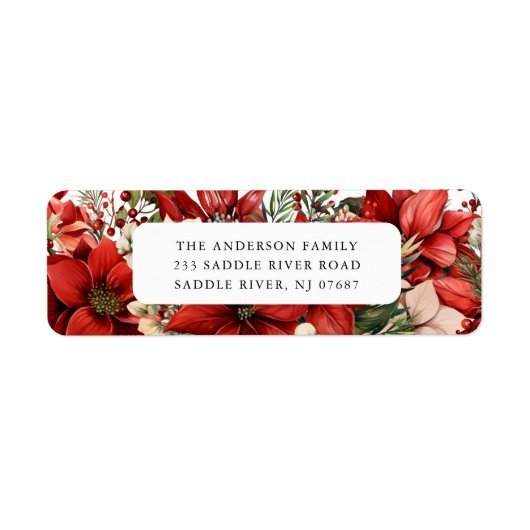 Red Poinsettia Flower Return Address Label (Voorkant)