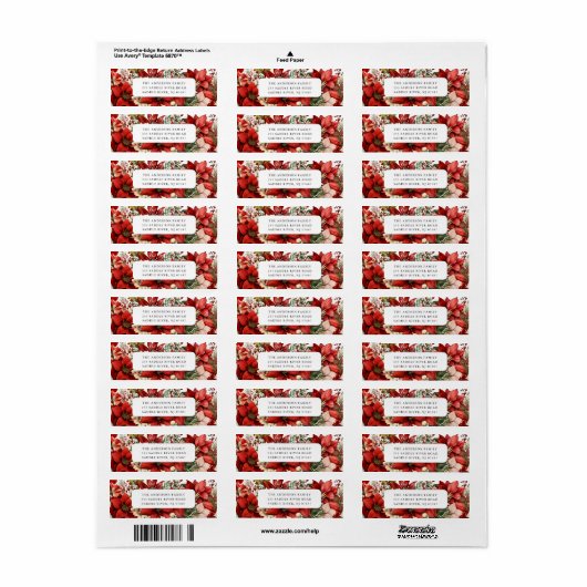 Red Poinsettia Flower Return Address Label (Full Sheet)