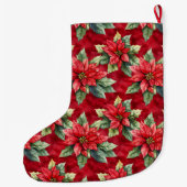 Red Poinsettia Flowers Christmas Gold Glitter Grote Kerstsok (Achterkant)