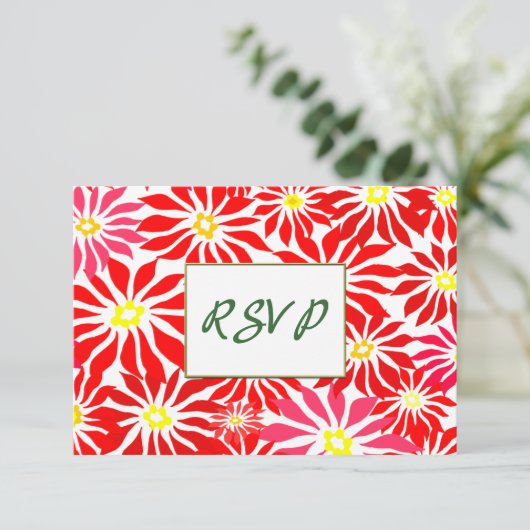 Red Poinsettia Flowers Editable Holiday RSVP (Staand voorkant)