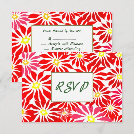 Red Poinsettia Flowers Editable Holiday RSVP (Voorkant / Achterkant)