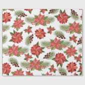 Red Poinsettia Flowers en Holly Berries Cadeaupapier (Vlak)