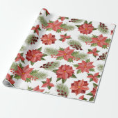 Red Poinsettia Flowers en Holly Berries Cadeaupapier (Uitgerold)