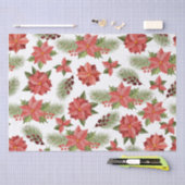 Red Poinsettia Flowers en Holly Berries Tissuepapier (Craft)