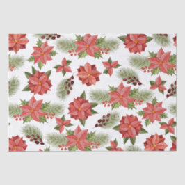 Red Poinsettia Flowers en Holly Berries Tissuepapier