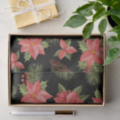 Red Poinsettia Flowers en Holly Berries Tissuepapier (Geschenk)